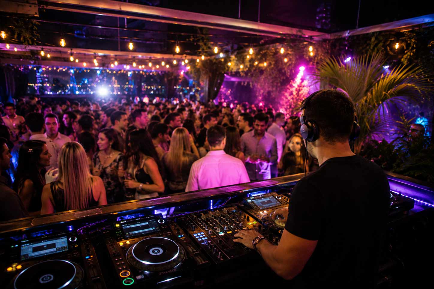 Private party atmosphere with guests and lighting